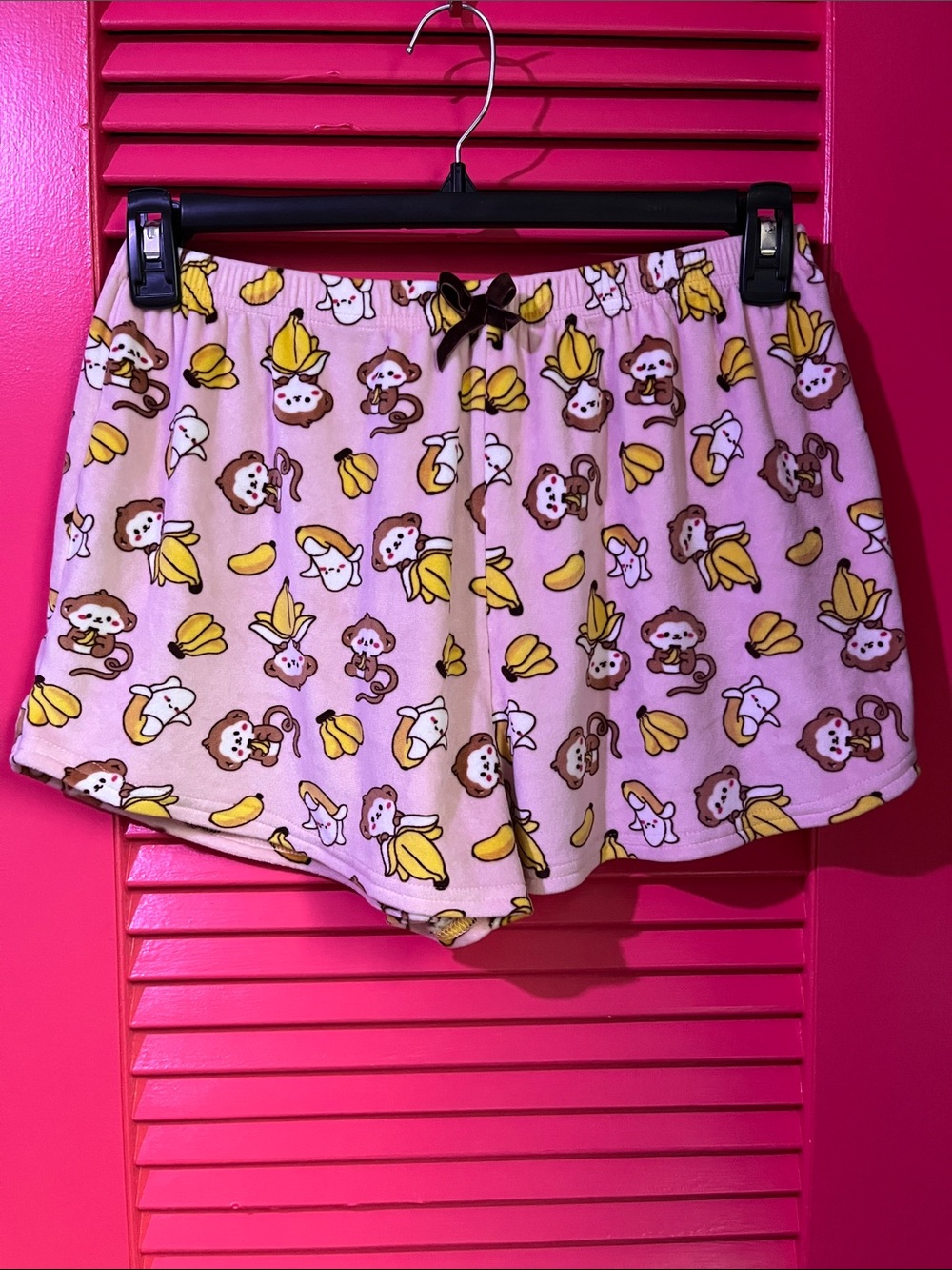 Pink Monkey & Banana Print Pajama Shorts
